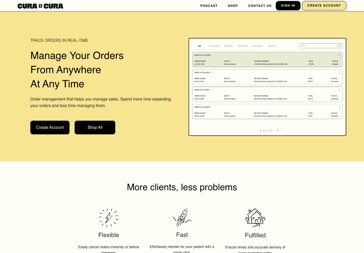 Cura x Cura order management screenshot